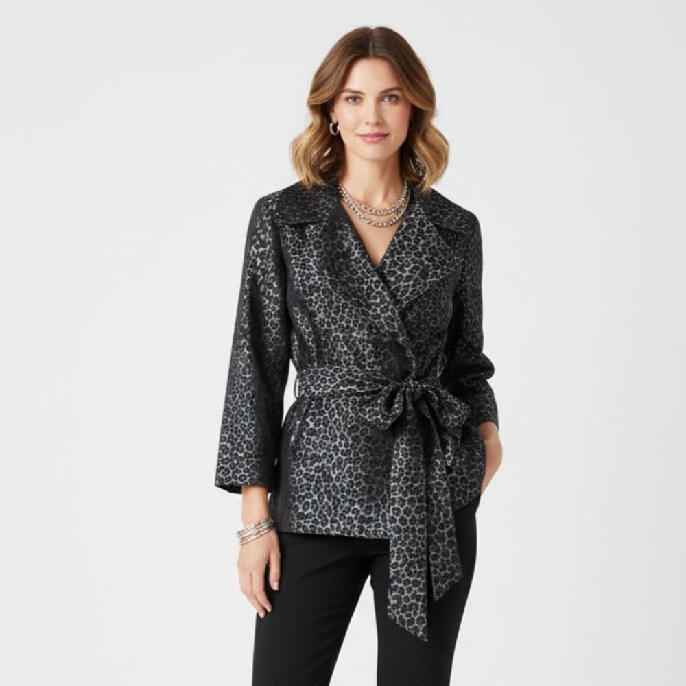 Alex Marie Gray & Black Animal Print Half Sleeve Wrap Top PL
